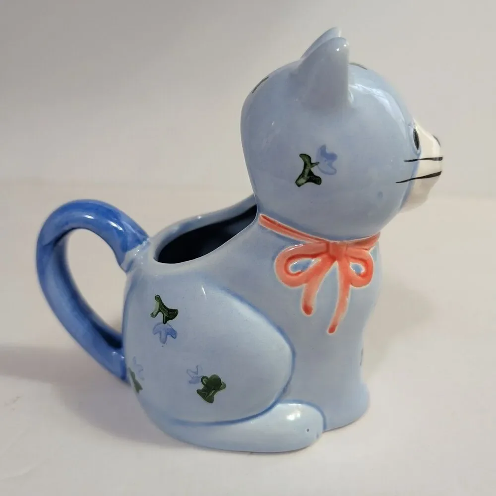 Vtg Otagiri Ceramic Blue Cat Salt & Pepper Shaker & Creamer Set 1980's